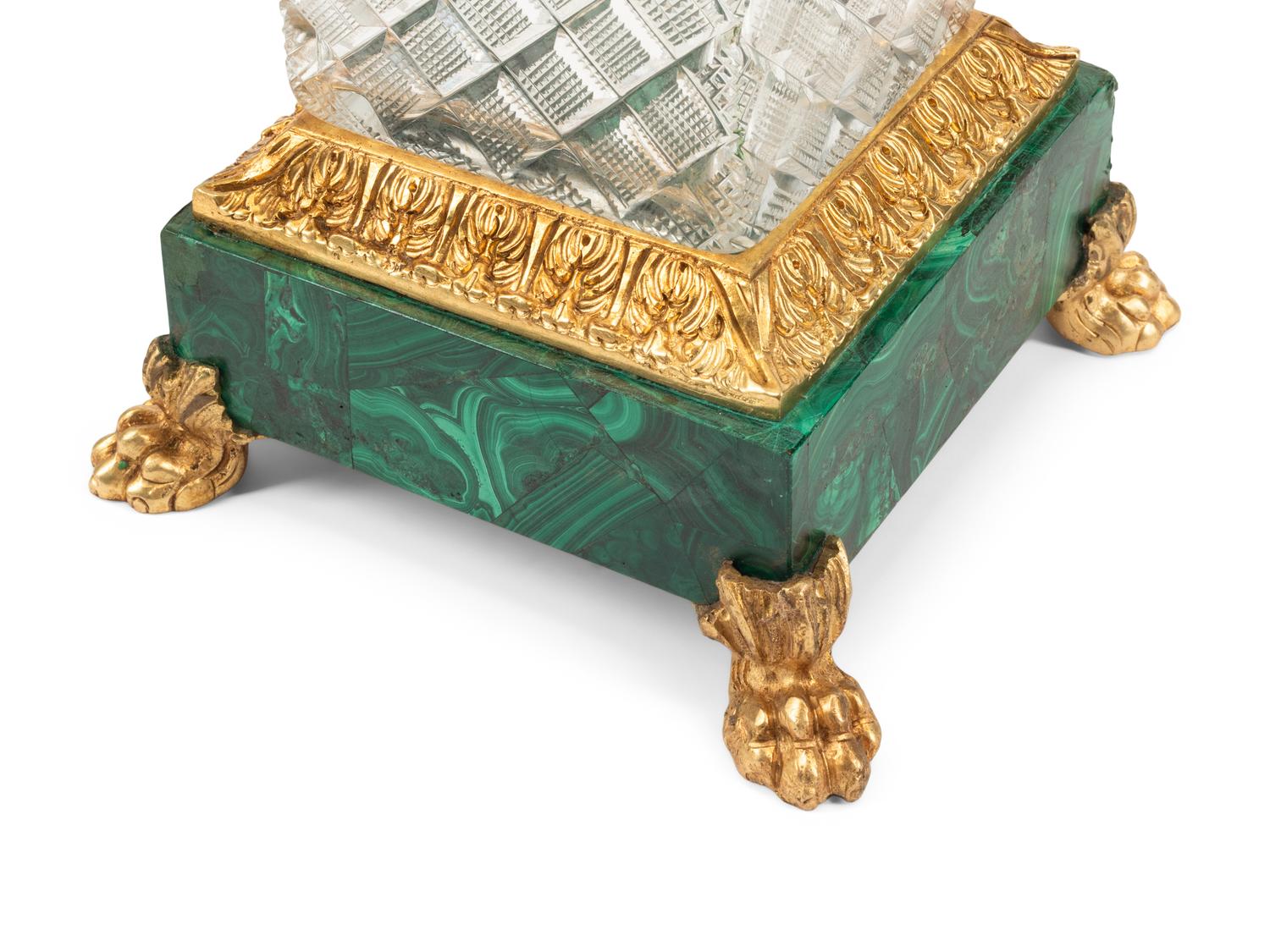 A Pair of Continental Gilt Bronze, Cut Glass and Malachite Urns