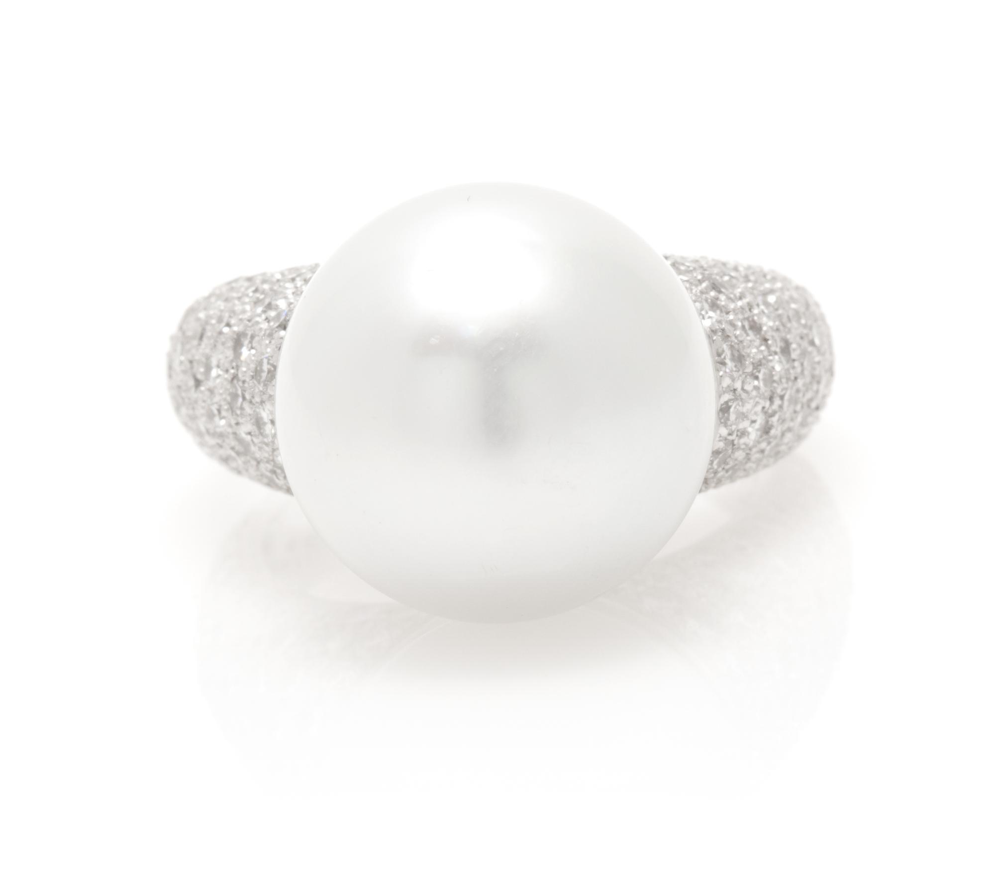 A Platinum, Diamond and Cultured South Sea Pearl Ring, 10.70 dwts.