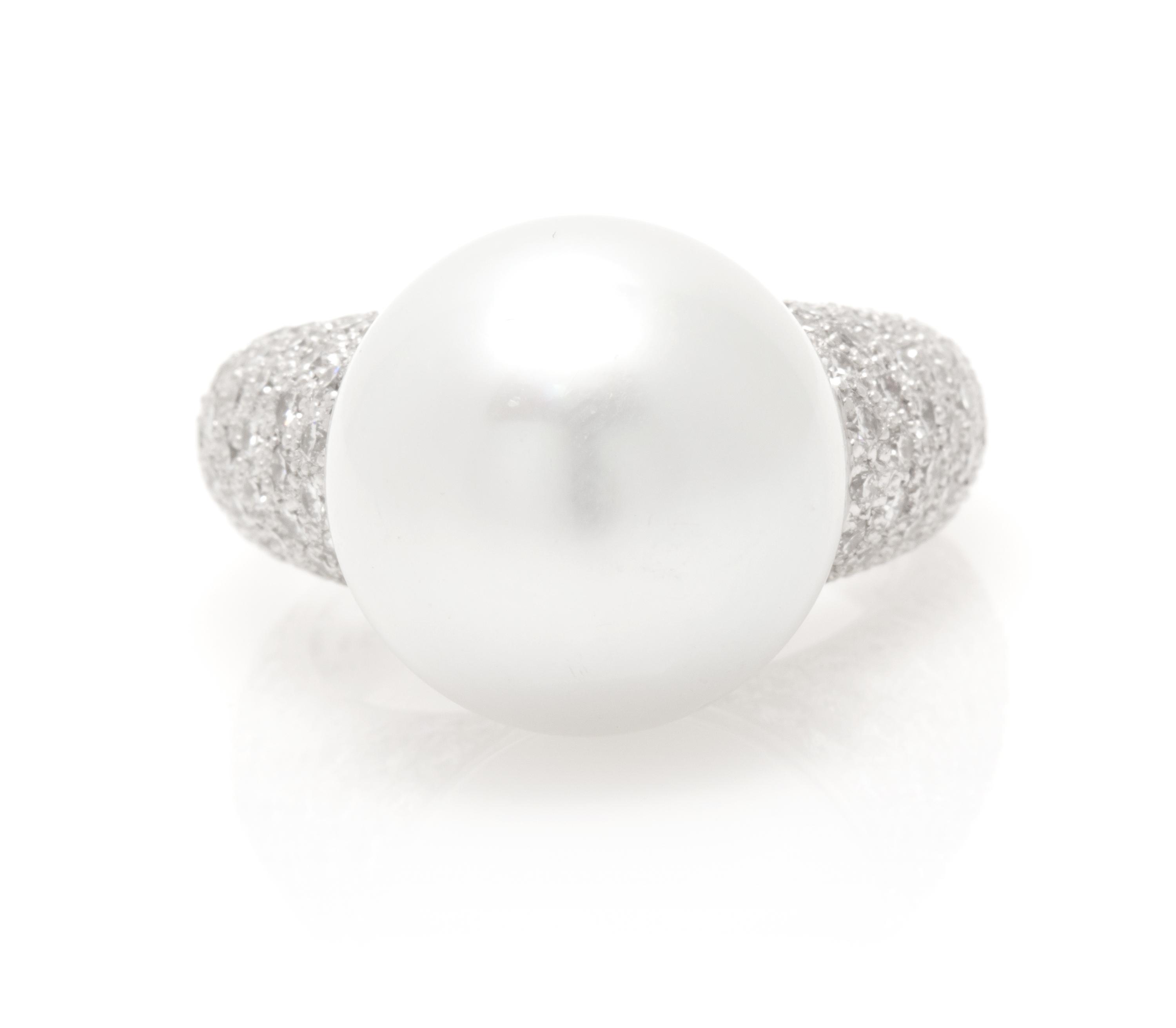 A Platinum, Diamond and Cultured South Sea Pearl Ring, 10.70 dwts.