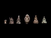 Six Small Tibetan and Southeast Asian Bronze Figures of Deities