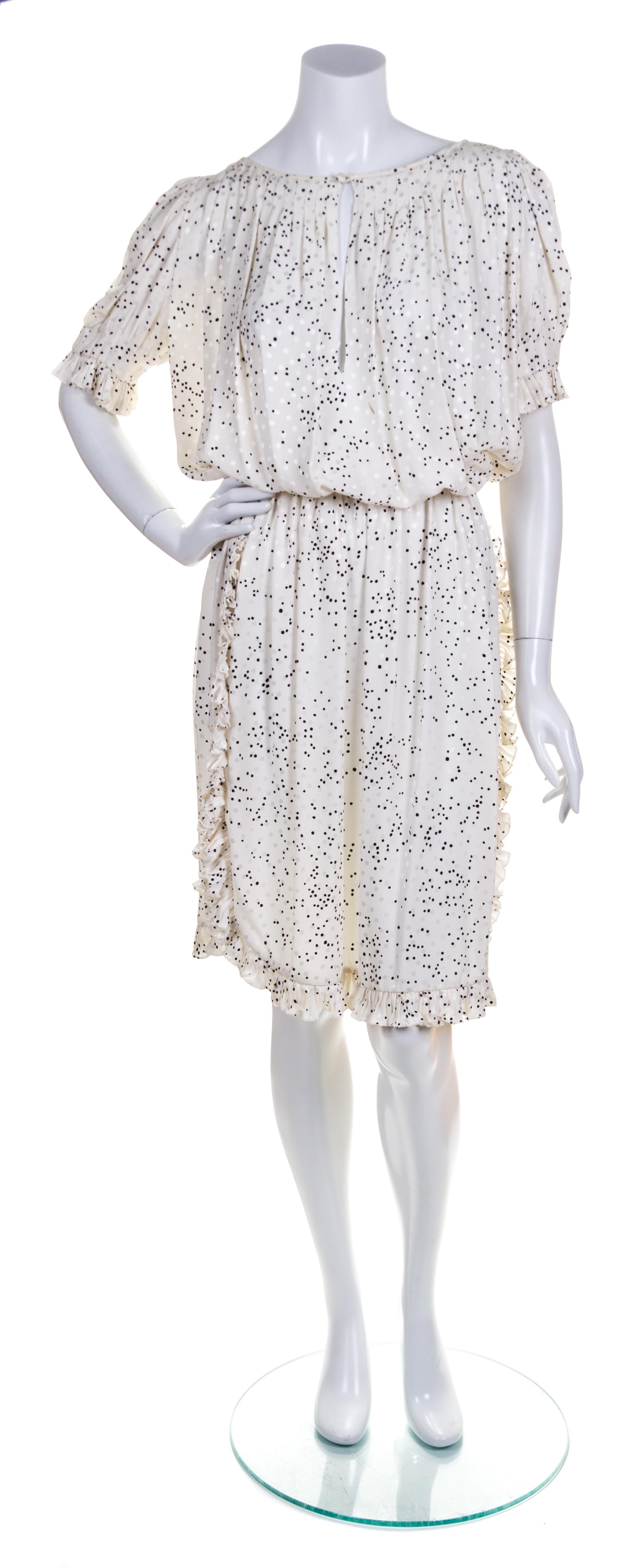 A Bill Blass Cream and Black Polka Dot Dress, Size 8.
