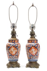 A Pair of Imari Palette Porcelain Vases Height 16 inches. — LATE 19TH CENTURY