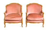 A Pair of Louis XV Style Walnut Bergeres Height 32 1/2 inches. — MAISON GOUFFE, PARIS, FIRST HALF 20TH CENTURY