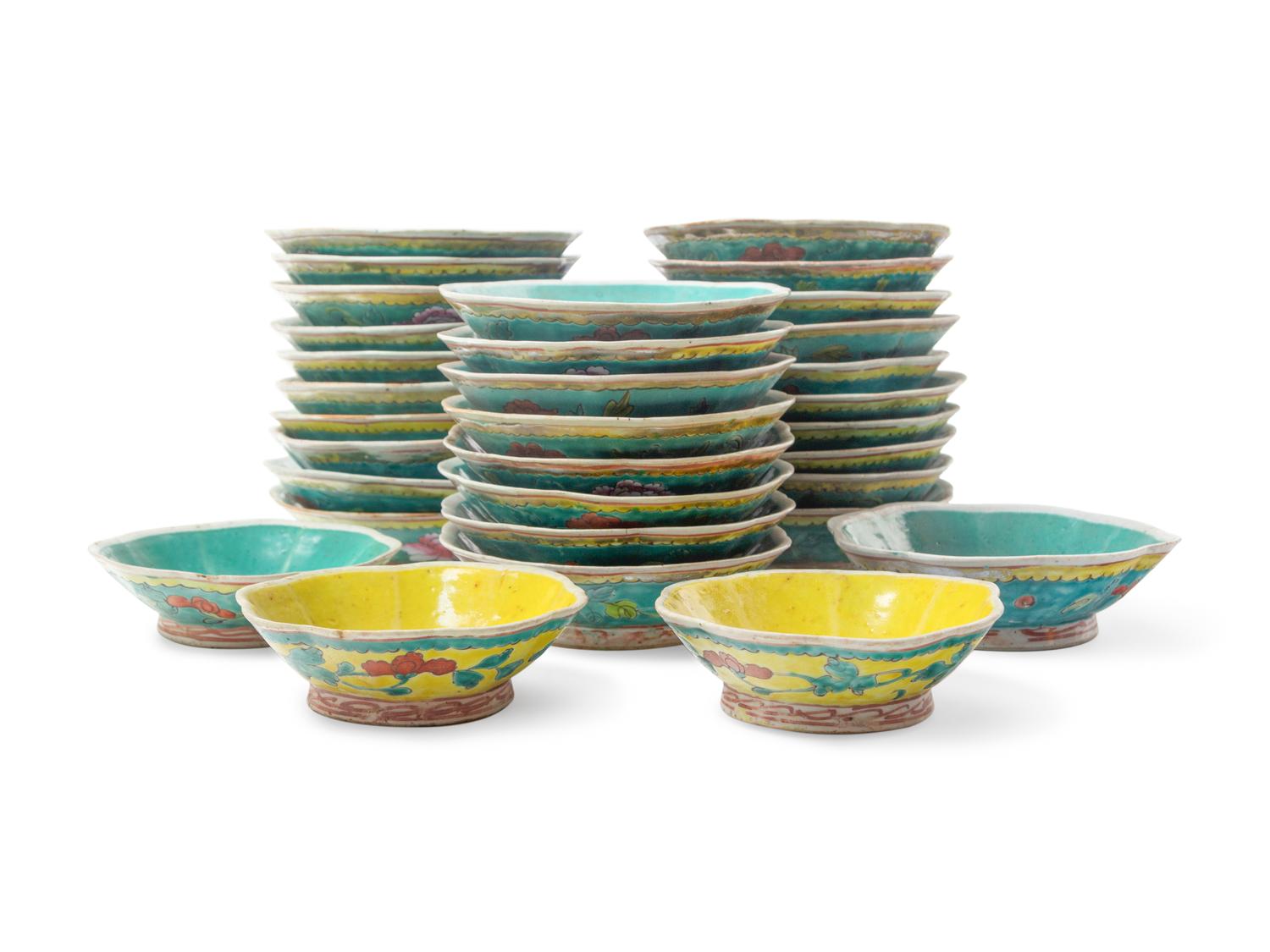 Thirty Two Chinese Famille Rose Porcelain Bowls