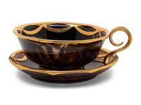 A Set of Six 18-Karat Gold Mounted Agate Cups and Saucers