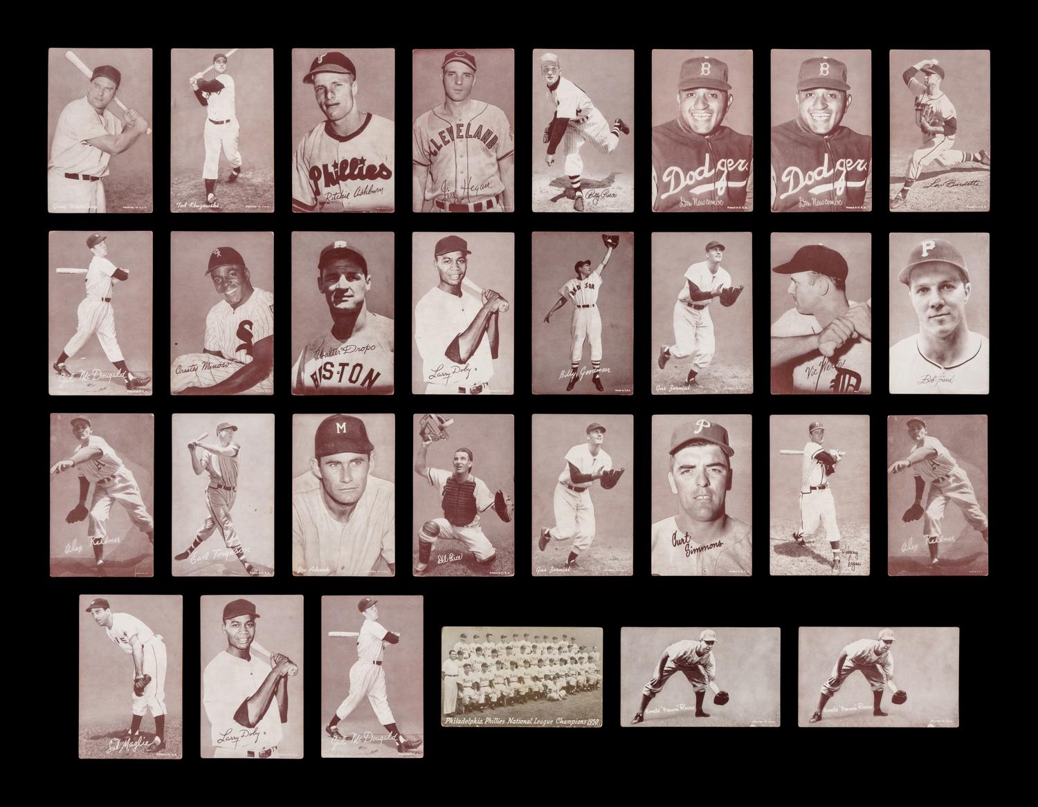 A Collection of 1950s Exhibit Baseball Cards Including Multiple Hall of Famers (62)