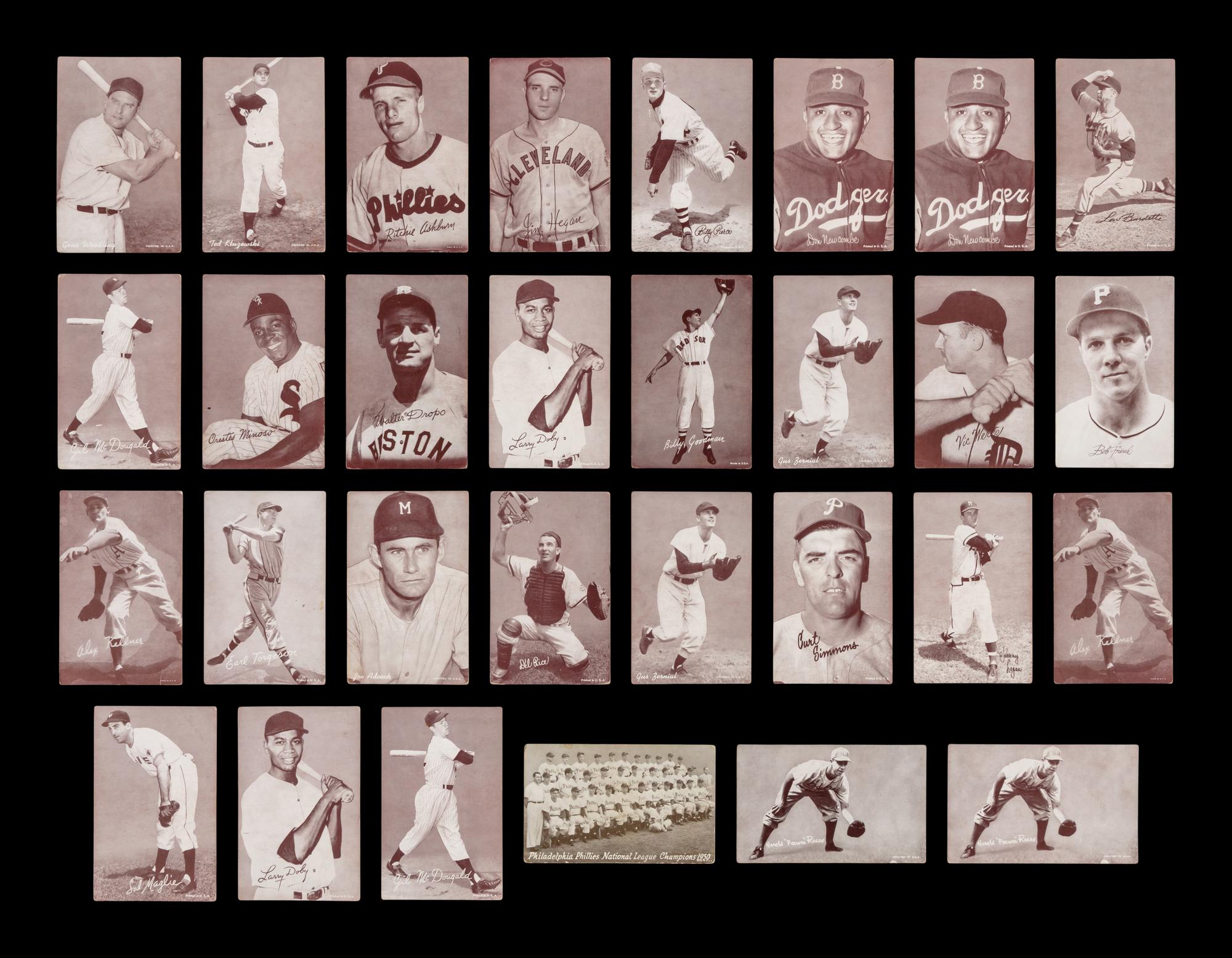 A Collection of 1950s Exhibit Baseball Cards Including Multiple Hall of Famers (62)