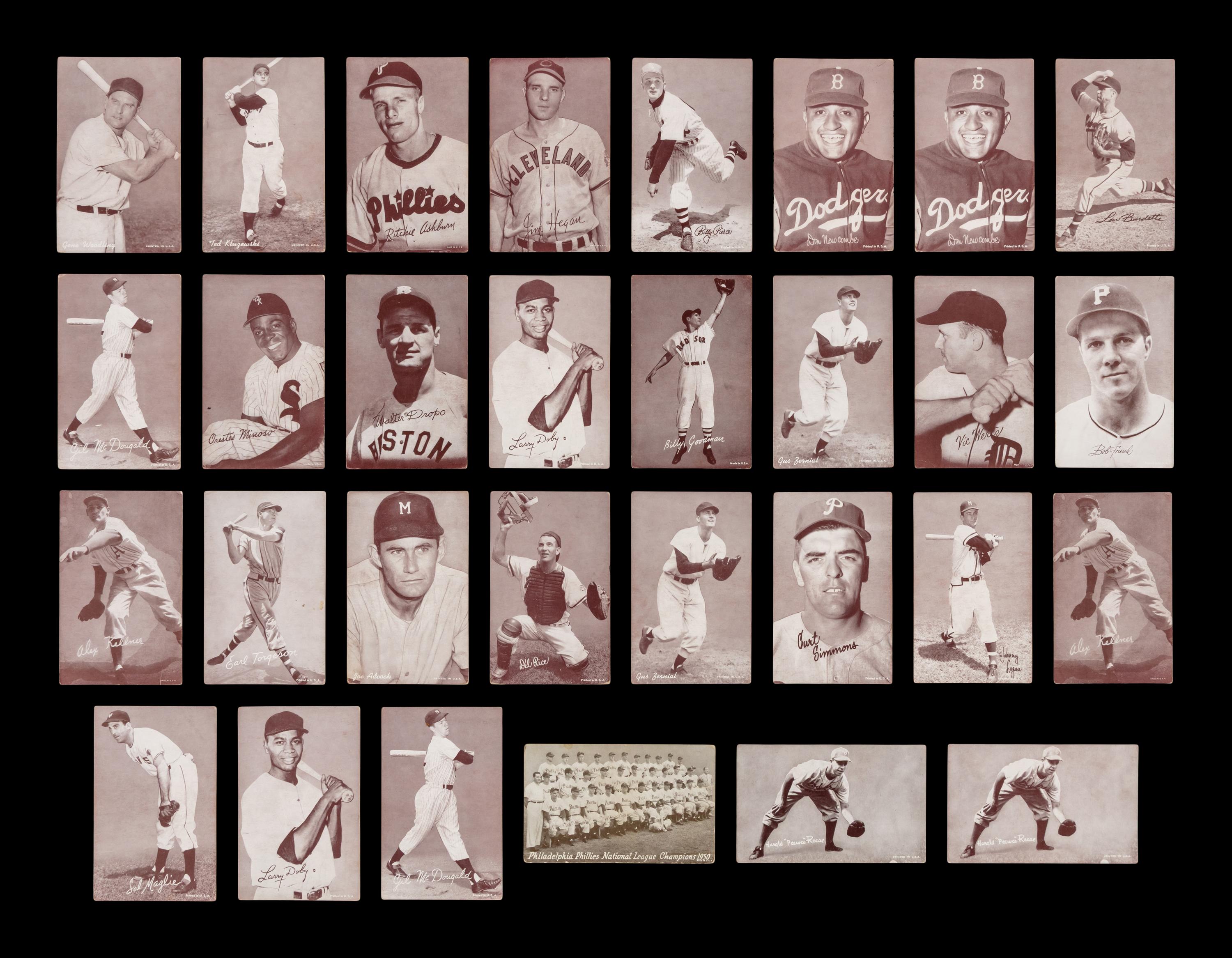 A Collection of 1950s Exhibit Baseball Cards Including Multiple Hall of Famers (62)