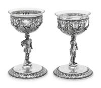 A Pair of German Silver Figural Goblets with Glass Liners