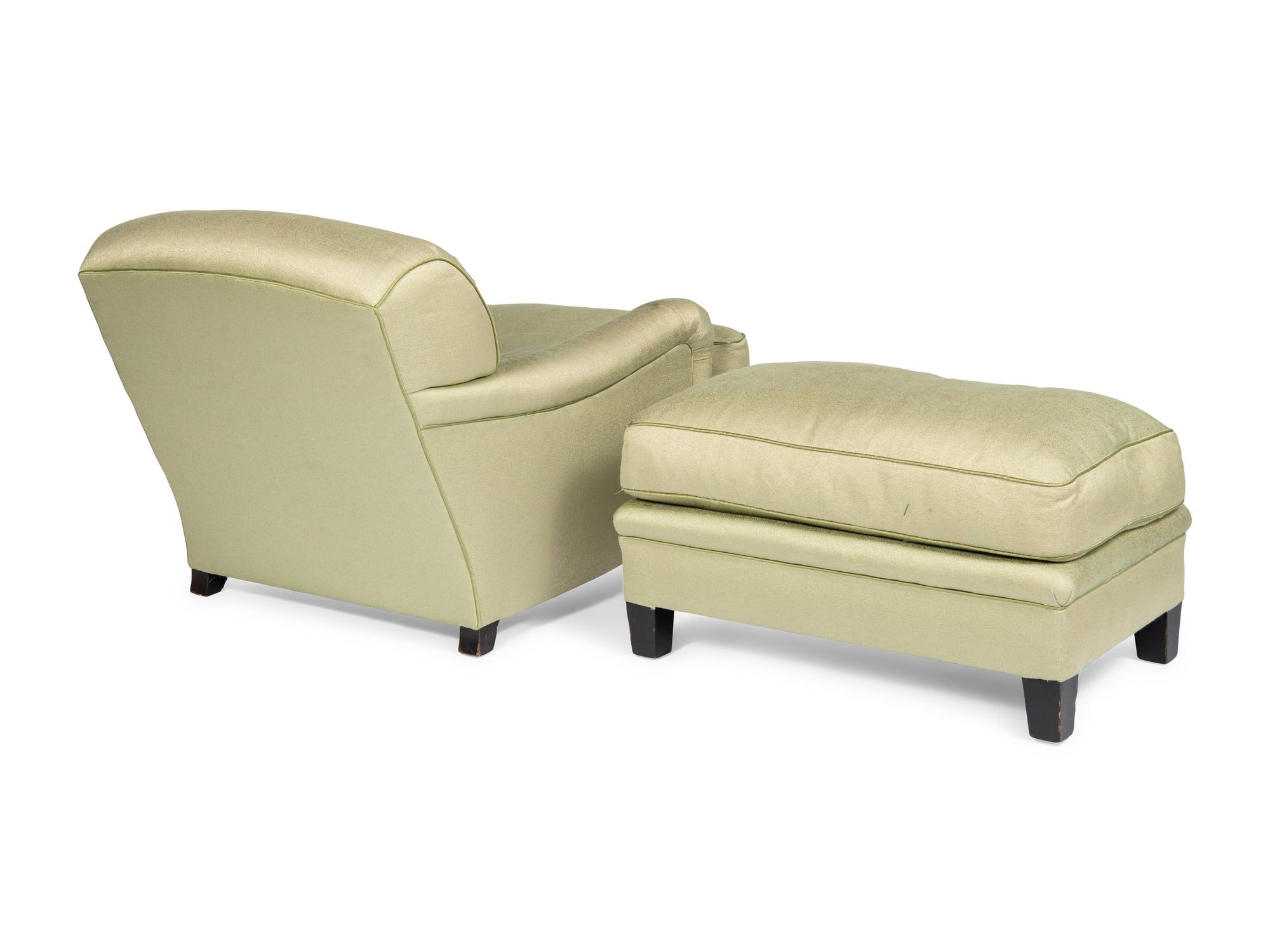 A Pair of Custom Celadon Green Silk Upholstered Armchairs