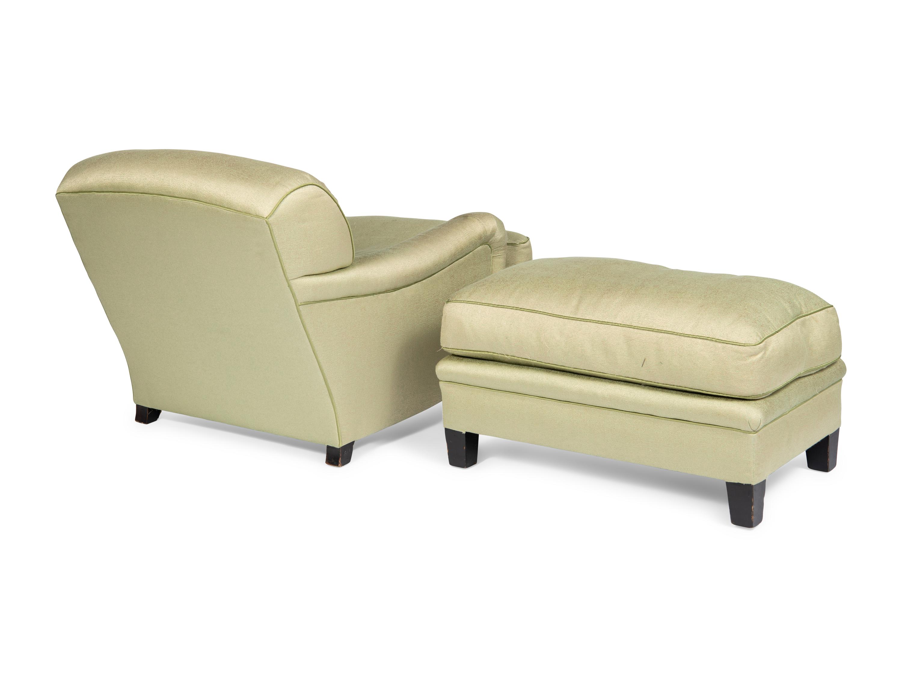 A Pair of Custom Celadon Green Silk Upholstered Armchairs