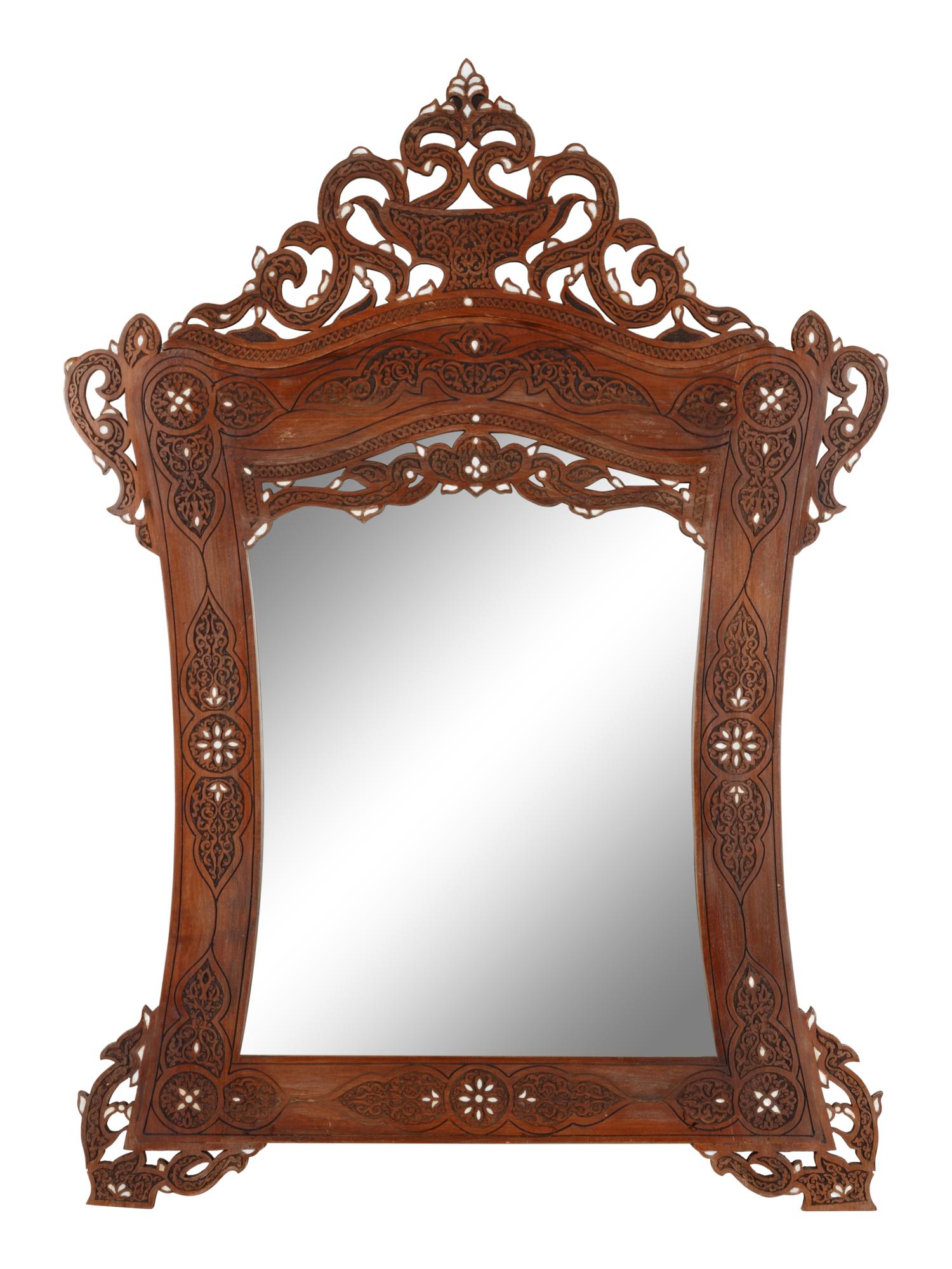 A Pair of Syrian Mother-of-Pearl Inlaid Walnut Mirrors
