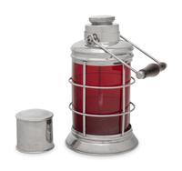 A Polished Steel and Colored Glass Lantern-Form Cocktail Shaker