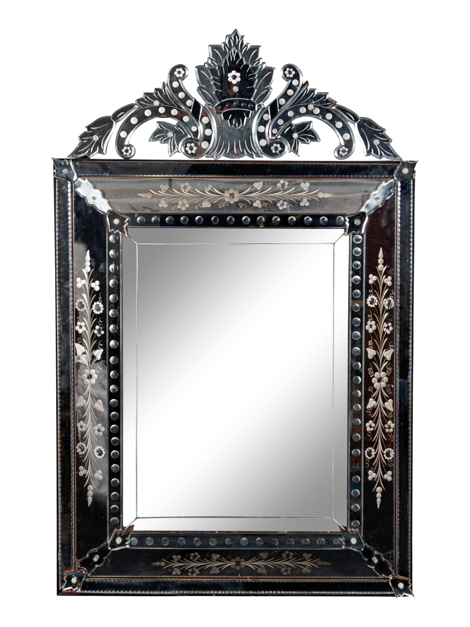 A Venetian Cut and Etched Glass Mirror