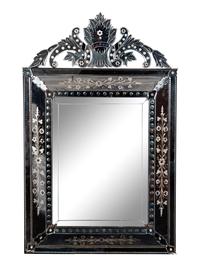 A Venetian Cut and Etched Glass Mirror