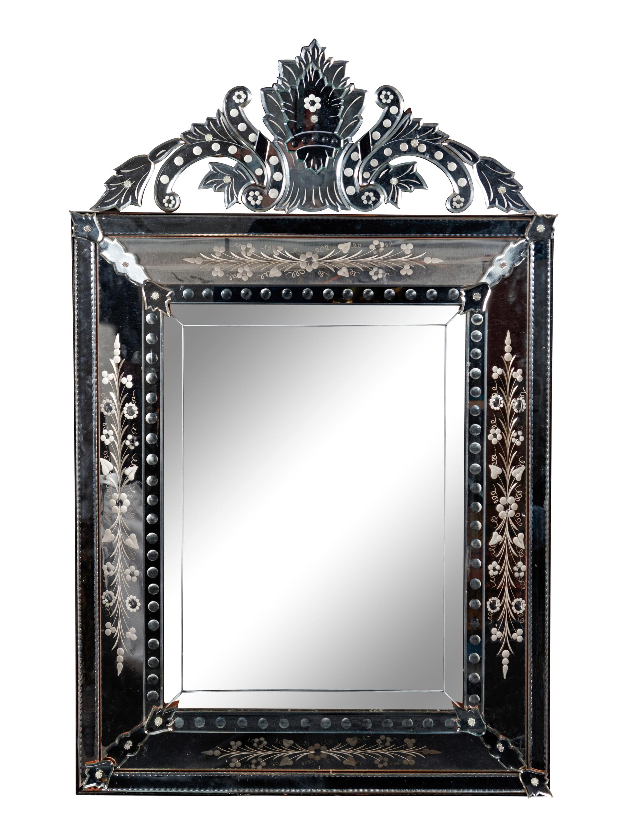 A Venetian Cut and Etched Glass Mirror