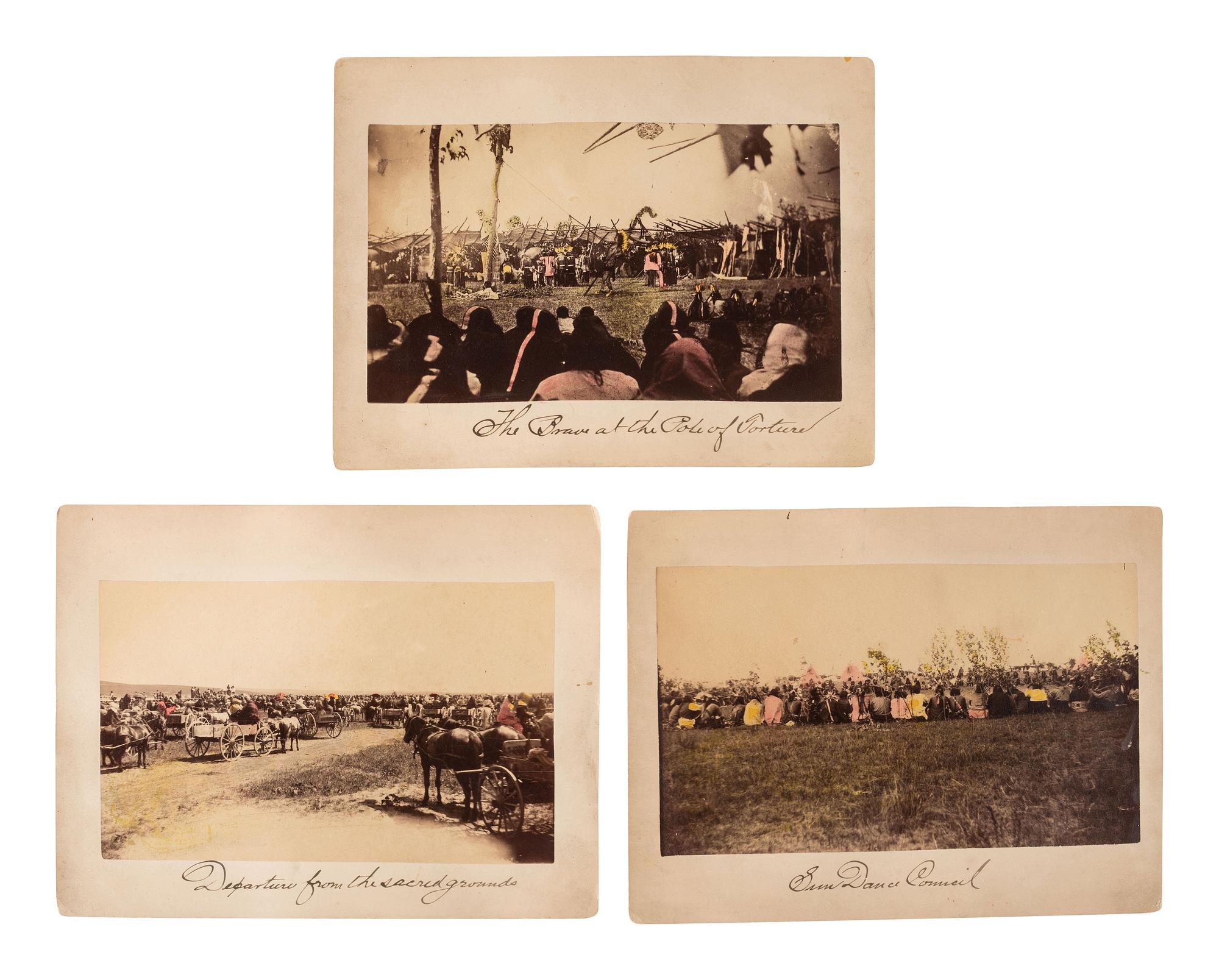 [NATIVE AMERICANS]. A group of 6 photographs of Native American ceremonies incl. the Sun Dance. Ca 1880-1883.