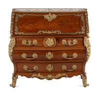 A Louis XV Style Gilt Bronze Mounted Mahogany Slant-Front Bureau