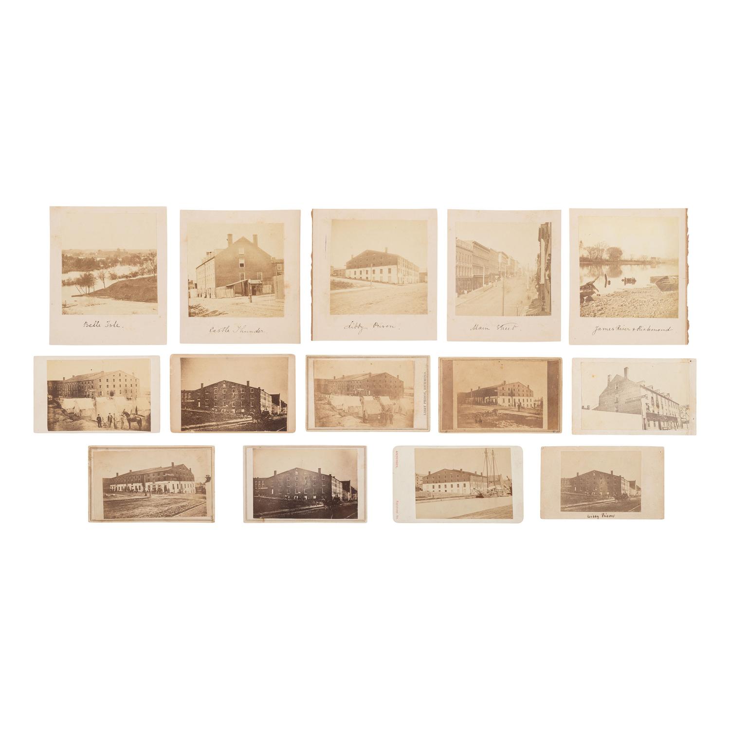 [Civil War] Group of 14 Photographs of Confederate Military Prisons