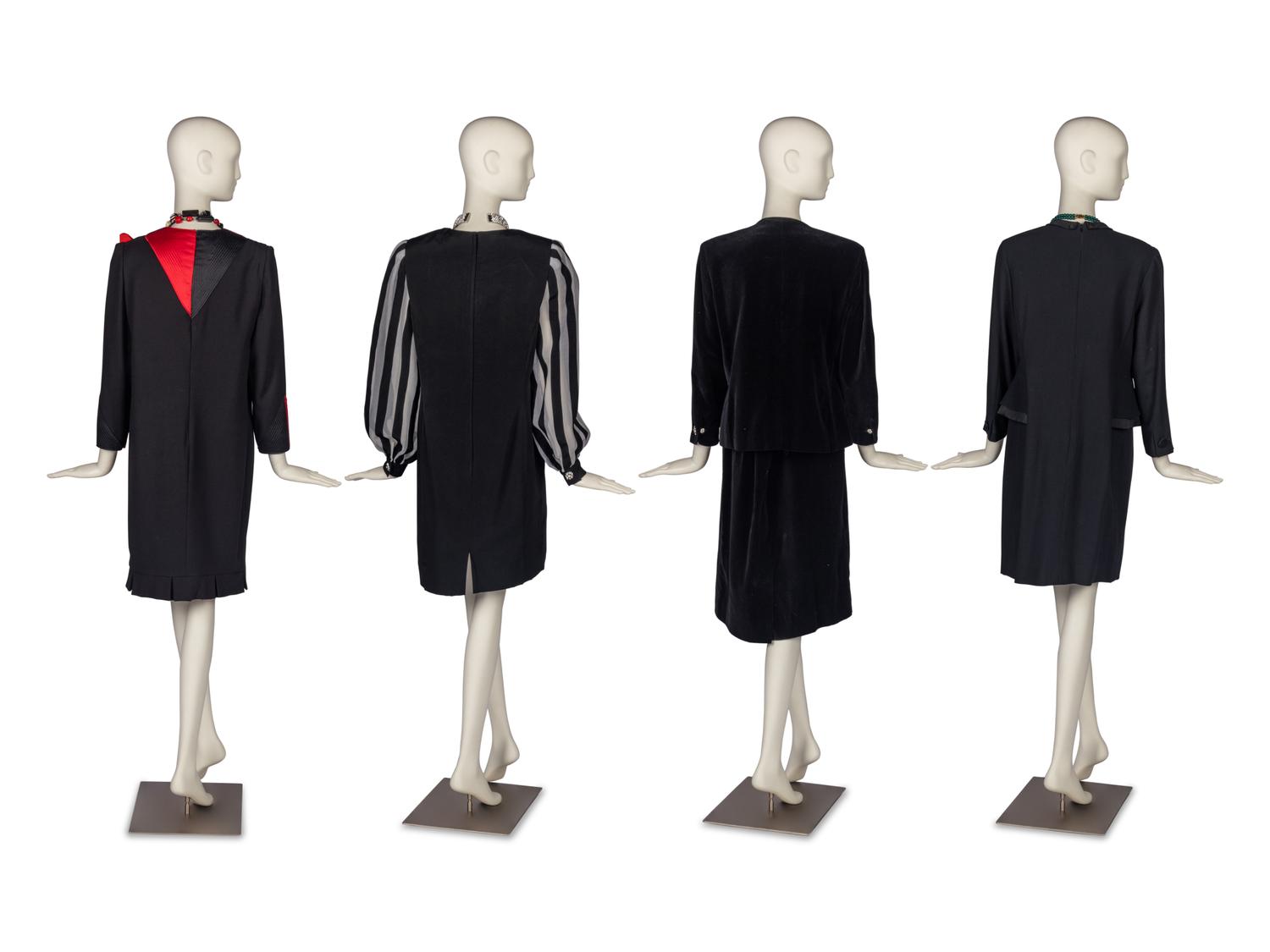 Three Dresses by Louis Féraud, Rizik Bros, a Gene Roye Dress, Givenchy Skirt Suit, and a Collection of Costume Jewelry