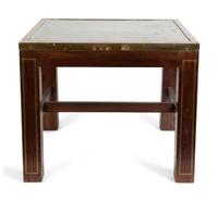 A Pair of American Reverse-Painted Glass Top and Brass Inlaid Side Tables — 20TH CENTURY