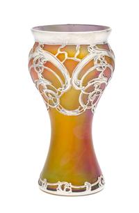 A Loetz Silver Overlay Glass Vase Height 5 1/8 inches.