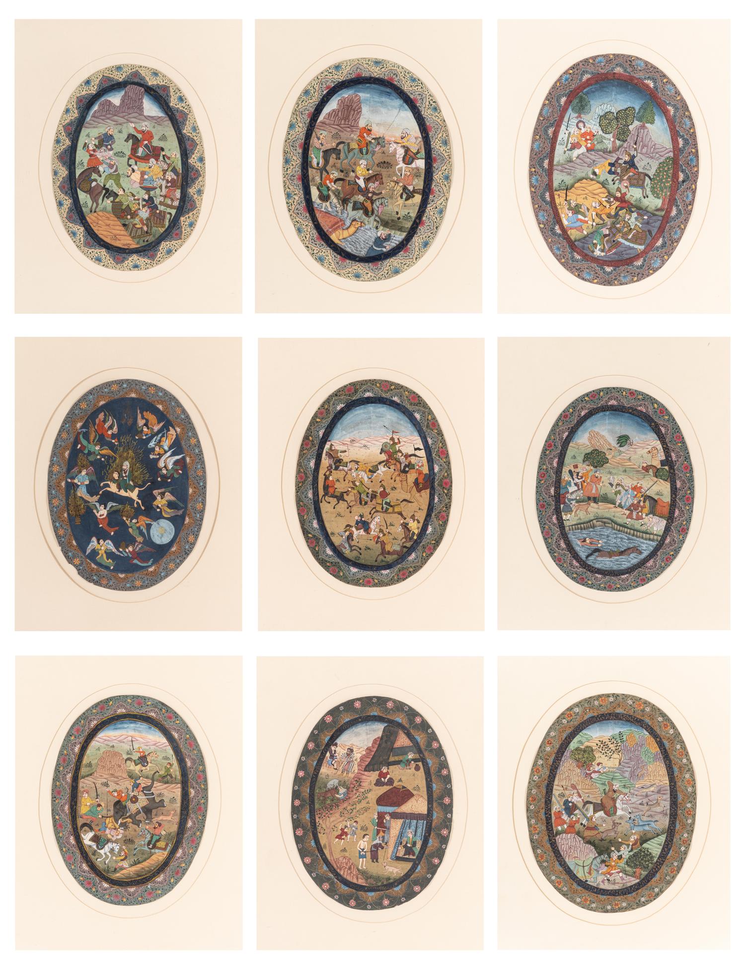 Nine Persian School Miniature Paintings