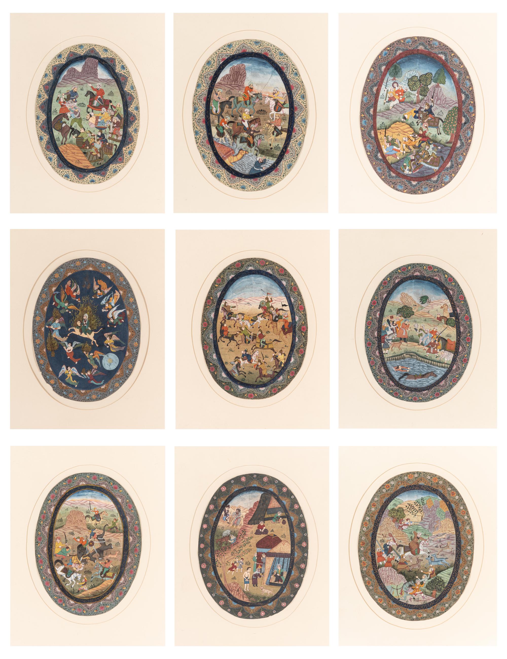 Nine Persian School Miniature Paintings