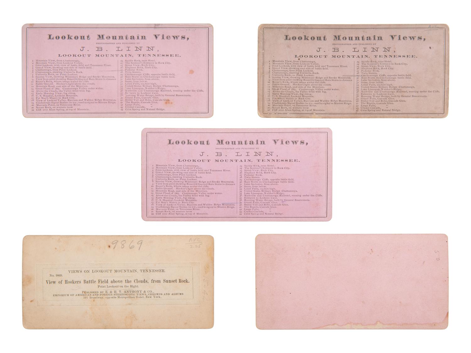 [EARLY PHOTORAPHY]. 20 views of Lookout Mountain in various formats, most by J.B. LINN.