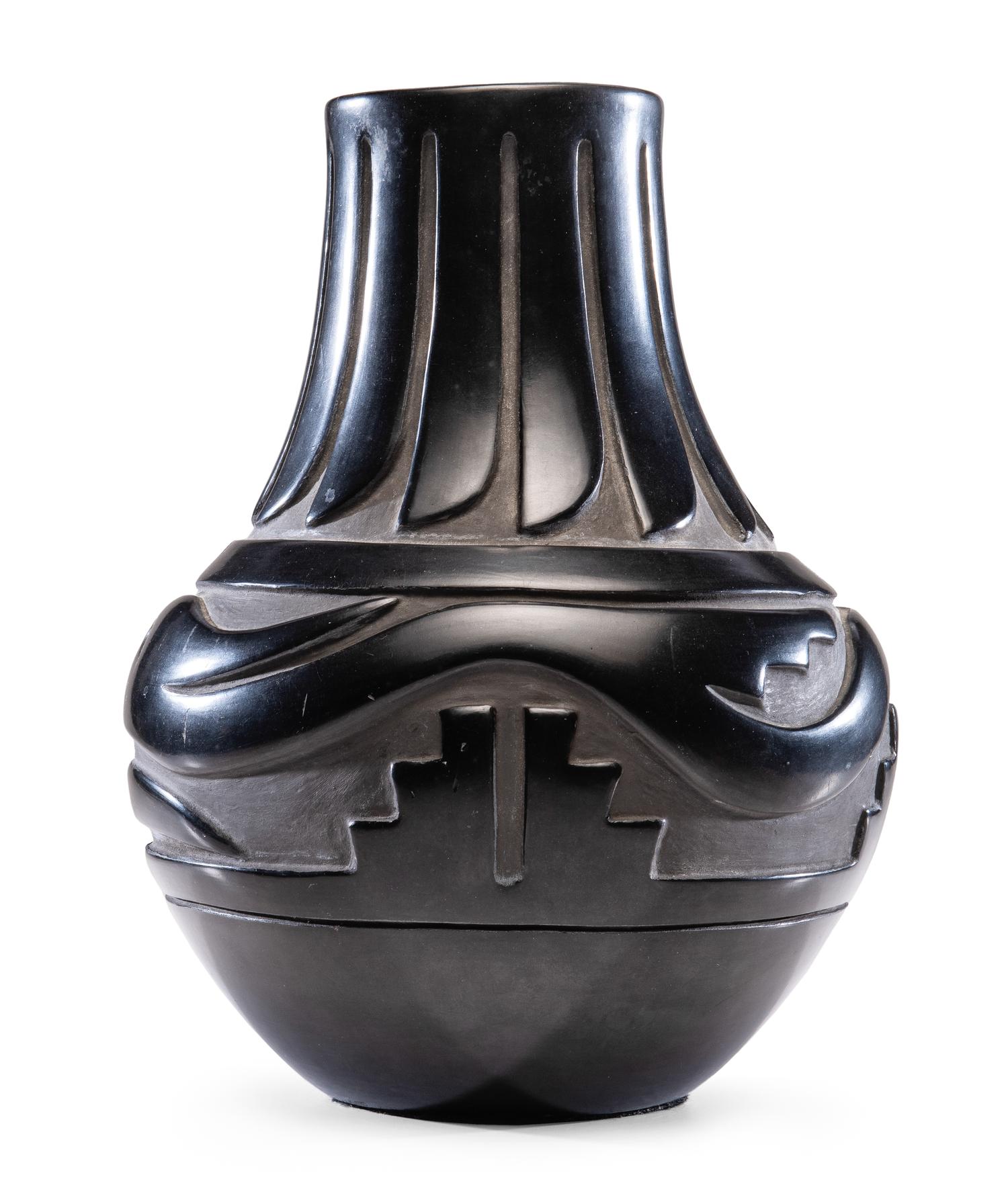 Carved Blackware Pottery Jar Lot is located and will ship from Cincinnati, Ohio.