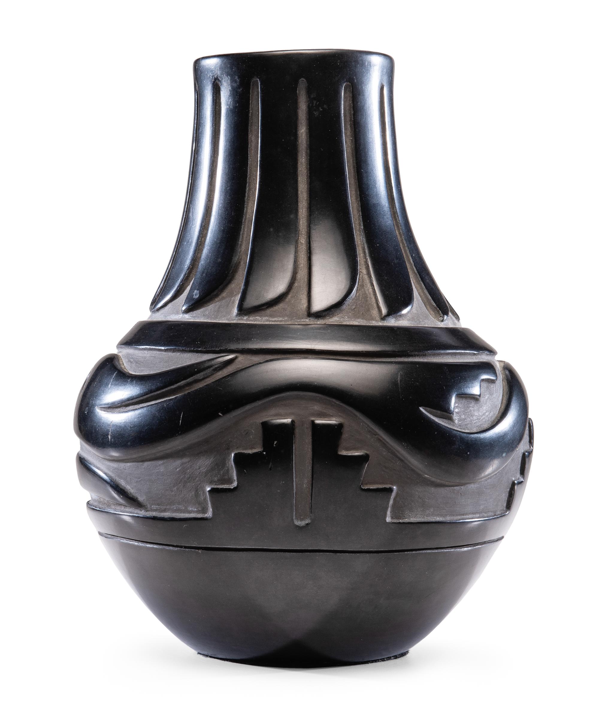 Carved Blackware Pottery Jar Lot is located and will ship from Cincinnati, Ohio.