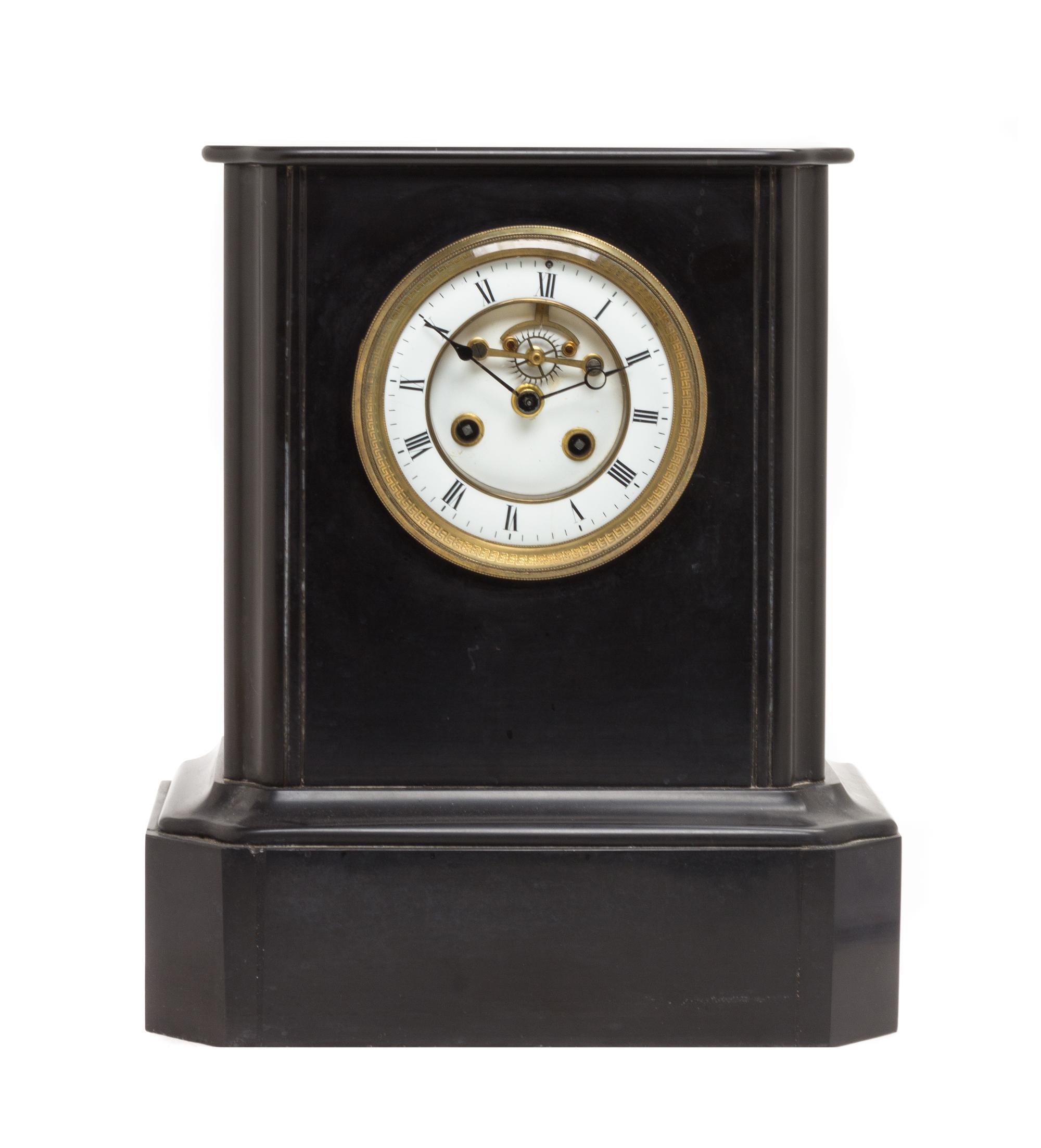 A Continental Slate Mantel Clock, LATE 19TH CENTURY, MOVEMENT BY VINCENTI & CIE, Height 13 inches. — LATE 19TH CENTURY, MOVEMENT BY VINCENTI & CIE,