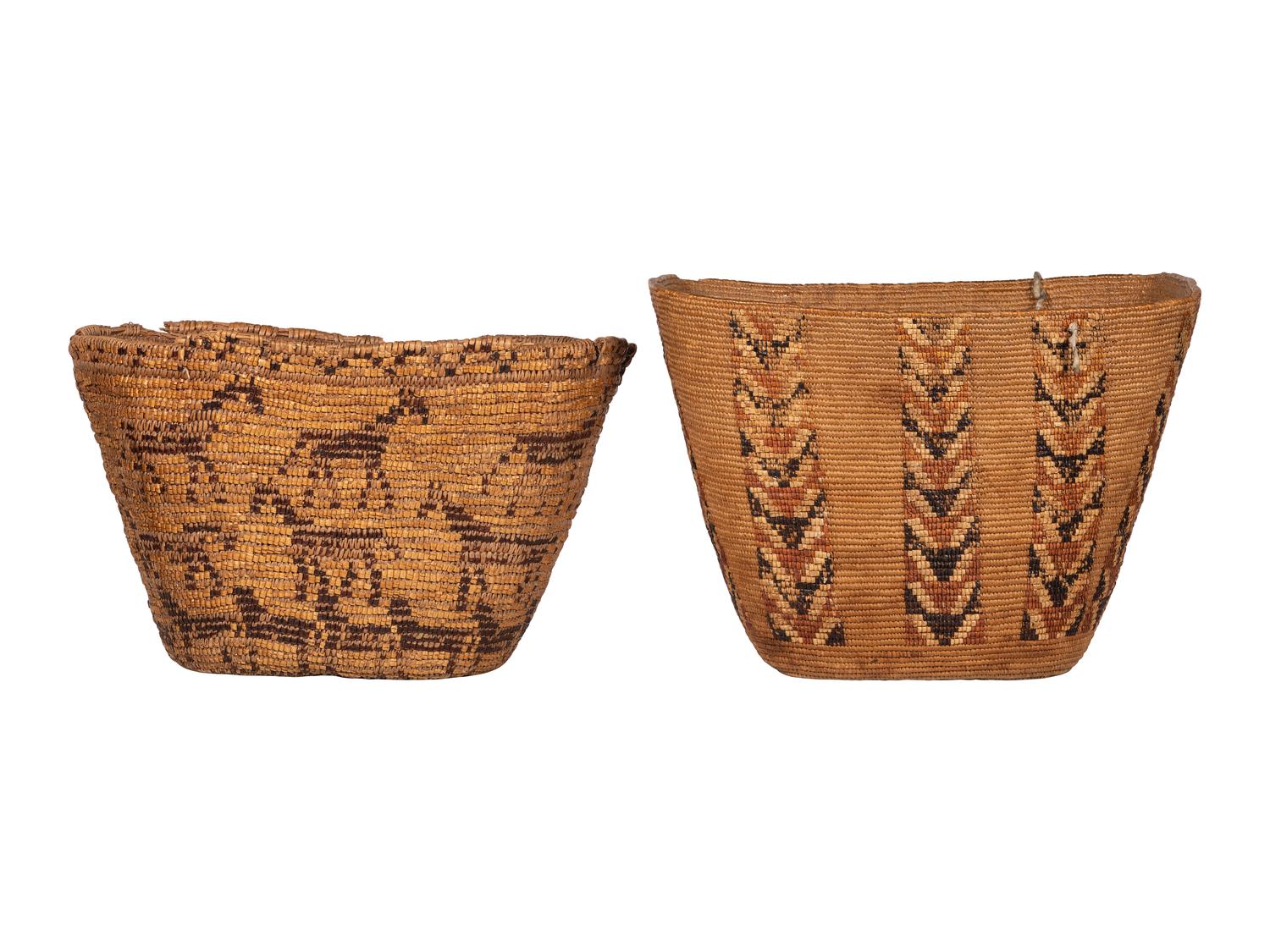 Pair of Salish Imbricated Polychrome Burden Baskets