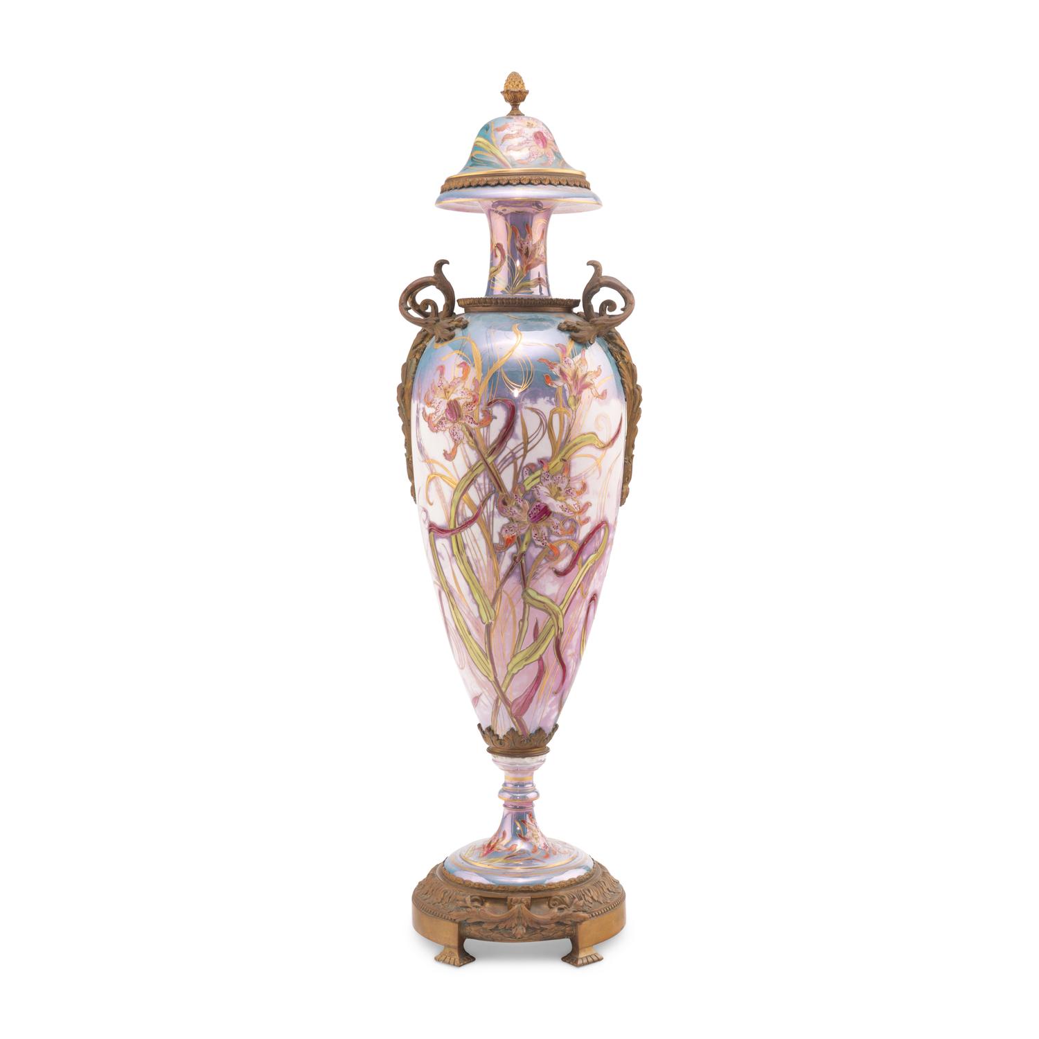 A Sèvres Style Gilt Bronze Mounted Porcelain Urn