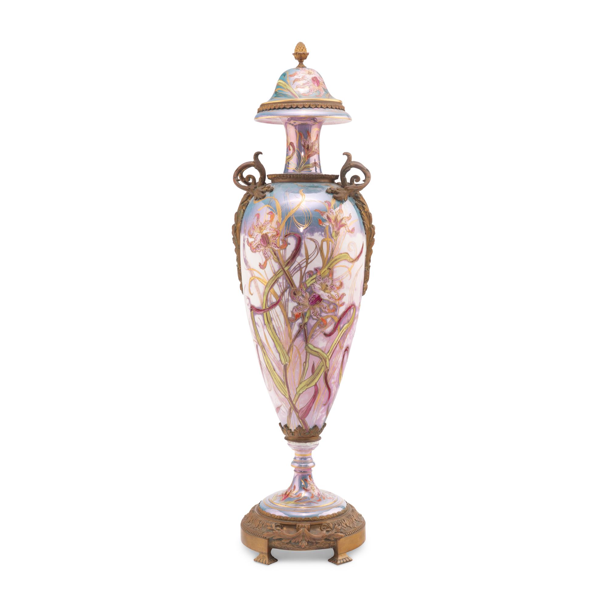 A Sèvres Style Gilt Bronze Mounted Porcelain Urn