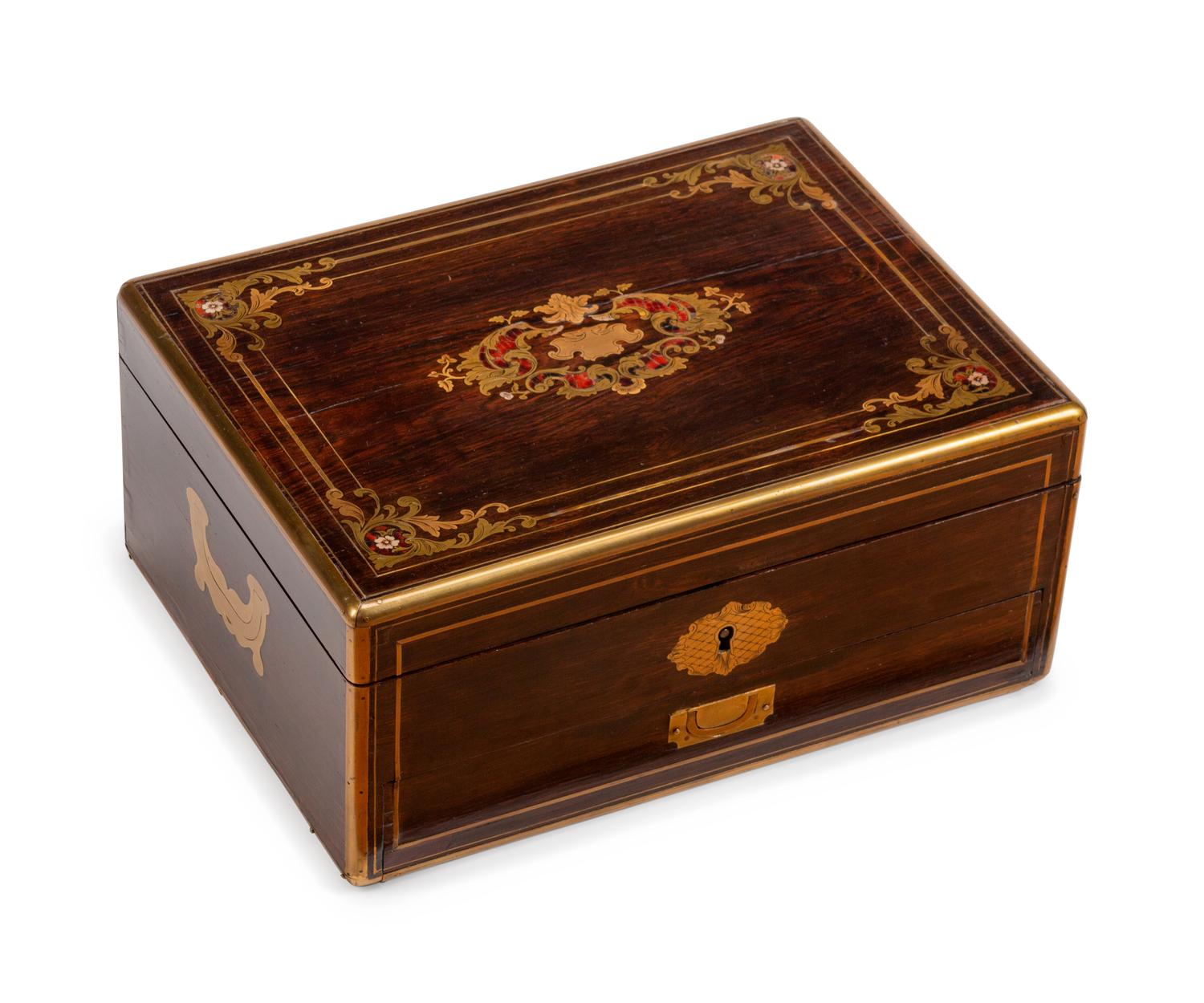 An English Brass-Inlaid Rosewood Dressing Set — 19TH CENTURY