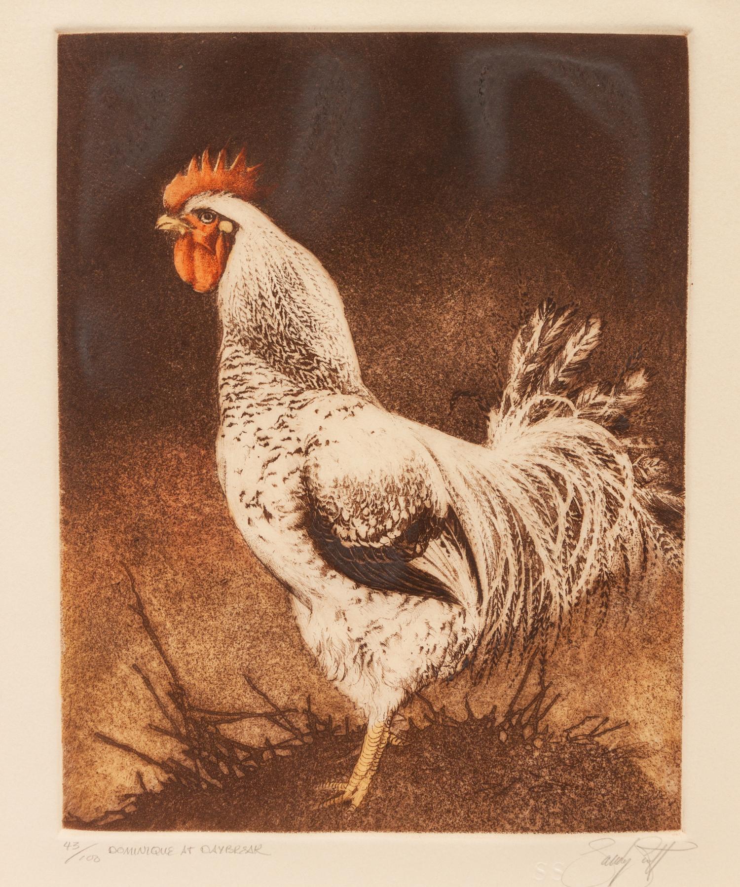 Two Copies, Dominique at Daybreak, editions 64/100 and 43/100; together with Brown Trout , edition 39/500, signed illegibly and Red Hen , edition 22/50, signed illegibly