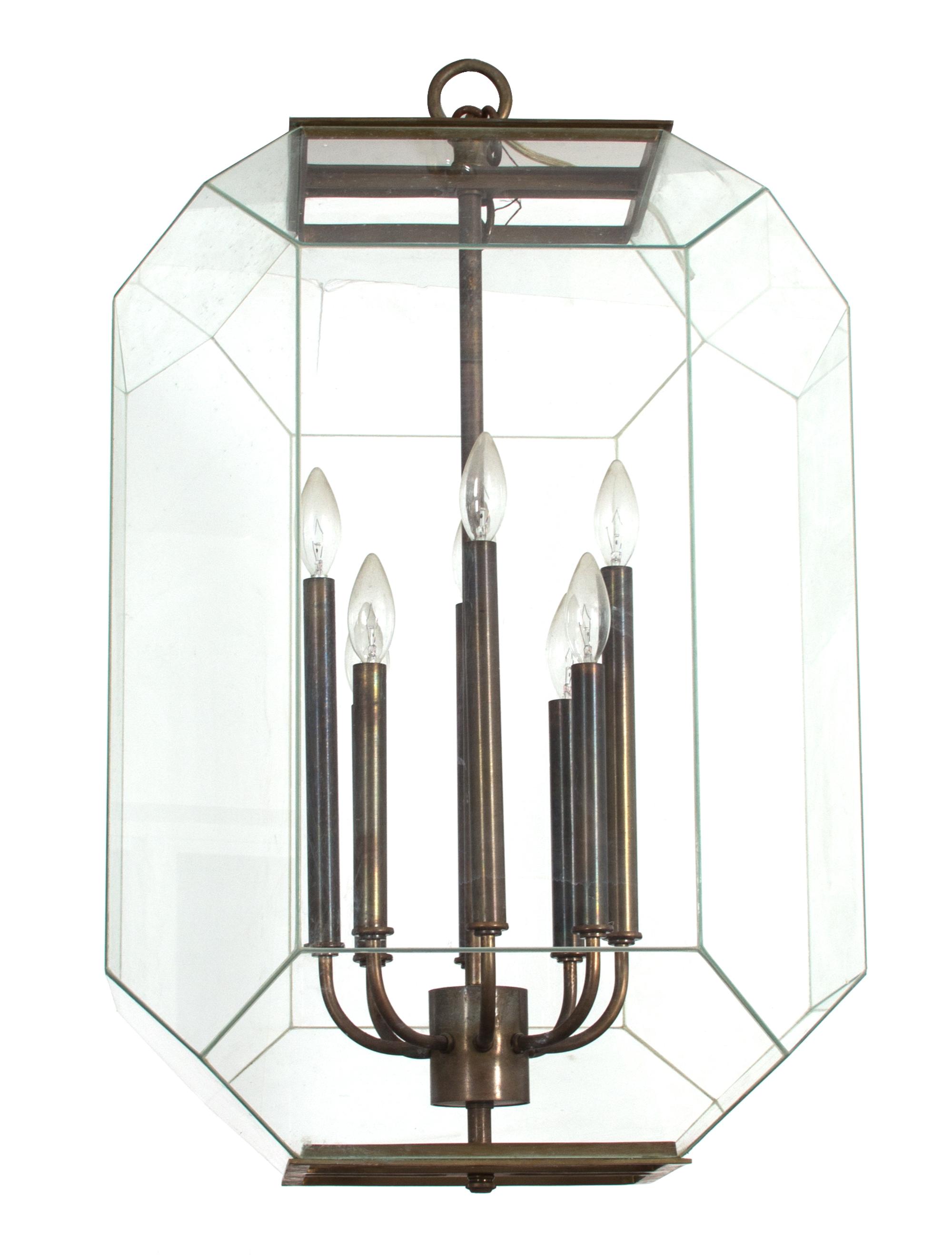 A Glass and Steel Hanging Lantern Height 28 x diameter 16 inches. — 20TH CENTURY