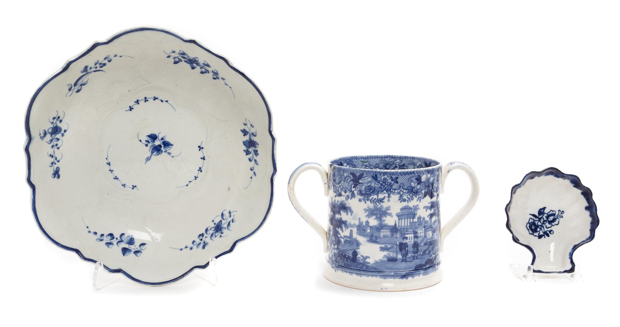 A Collection of Three English Porcelain Articles Width of widest 10 1/4 inches.