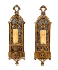 A Pair of Painted Metal Single-Light Sconces Height 16 inches.