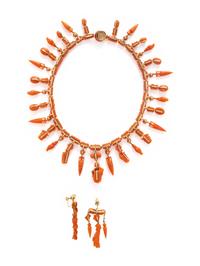 VICTORIAN, ETRUSCAN REVIVAL, CORAL JEWELRY SET