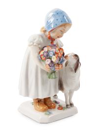 A Meissen Porcelain Figure of a Girl with a Sheep