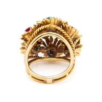 ENAMEL, RUBY, EMERALD, AND SAPPHIRE FLOWER RING