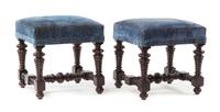 A Pair of Portuguese Baroque Style Walnut Stools Height 17 x width 18 1/2 x depth 17 inches. — 20TH CENTURY