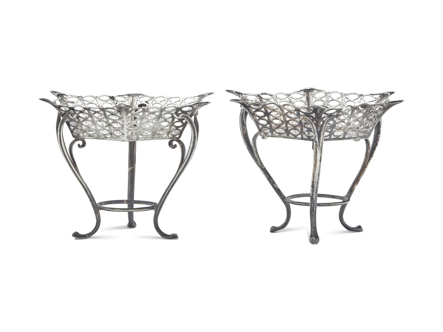A Pair of Edwardian Silver Footed and Reticulated Candy Dishes