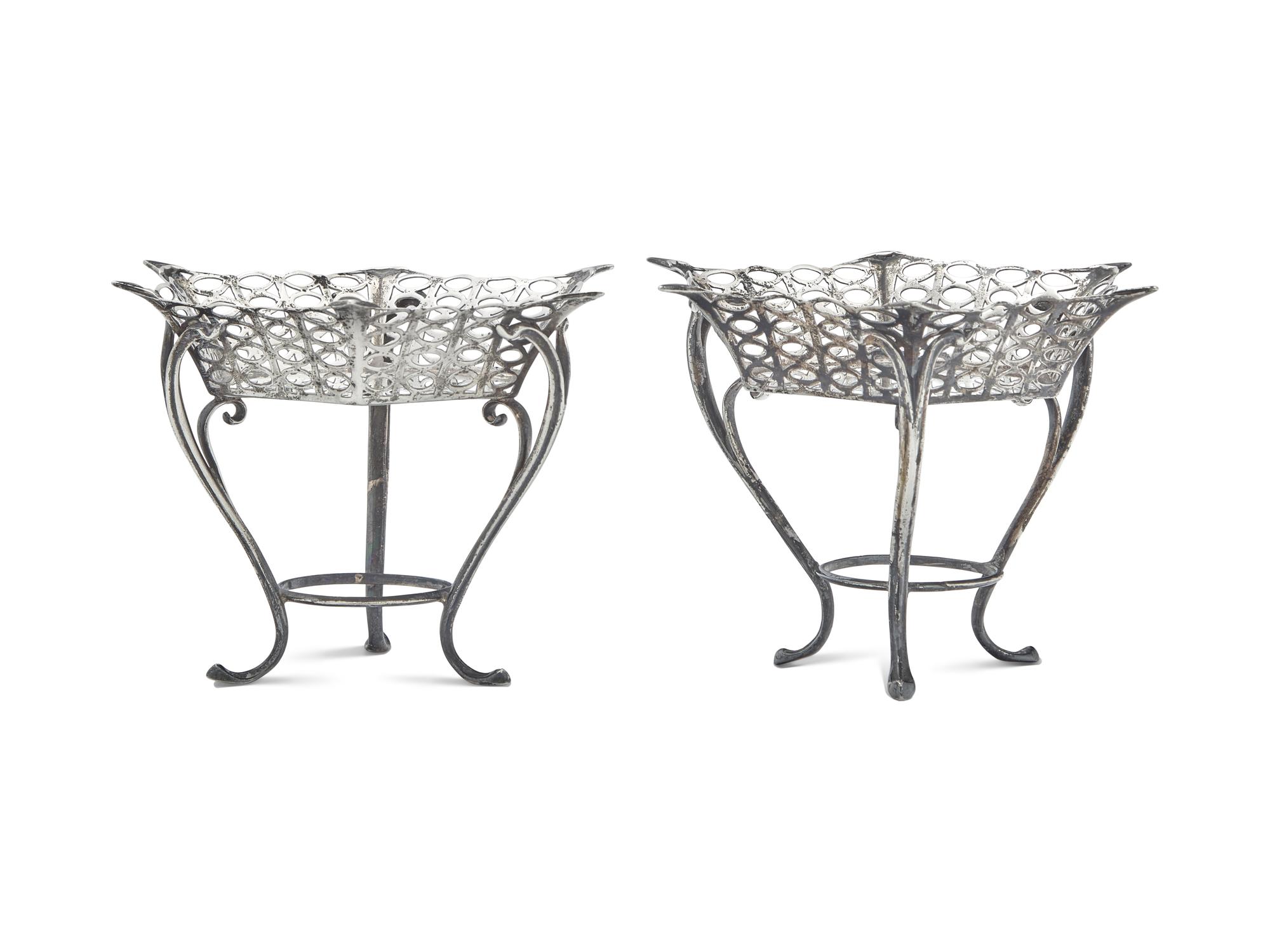 A Pair of Edwardian Silver Footed and Reticulated Candy Dishes