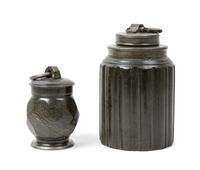 Two German Pewter-Mounted Stoneware Articles Height of first 9 1/2 x diameter 6 inches. — 18TH/19TH CENTURY