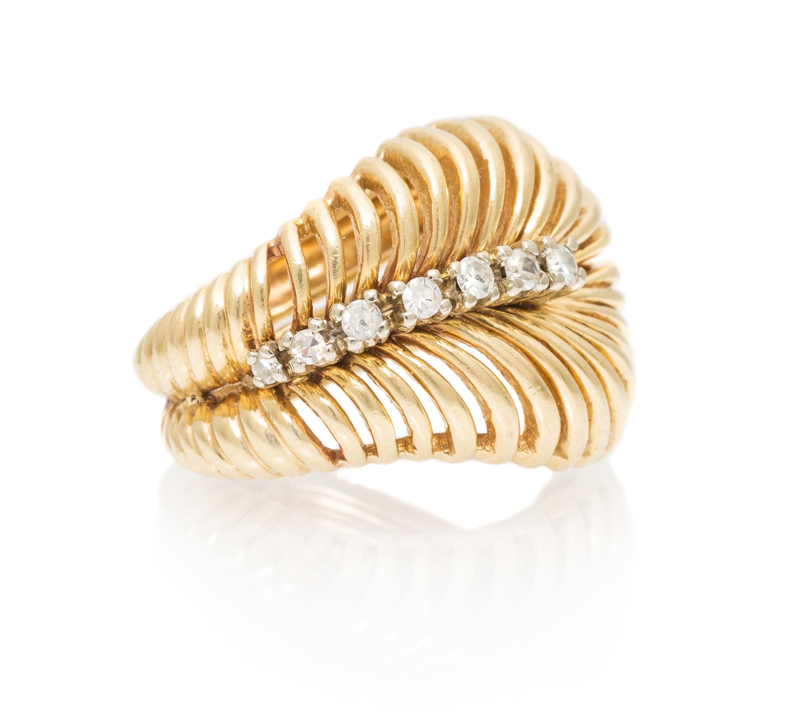 A Retro Yellow Gold and Diamond Ring, 6.80 dwts.