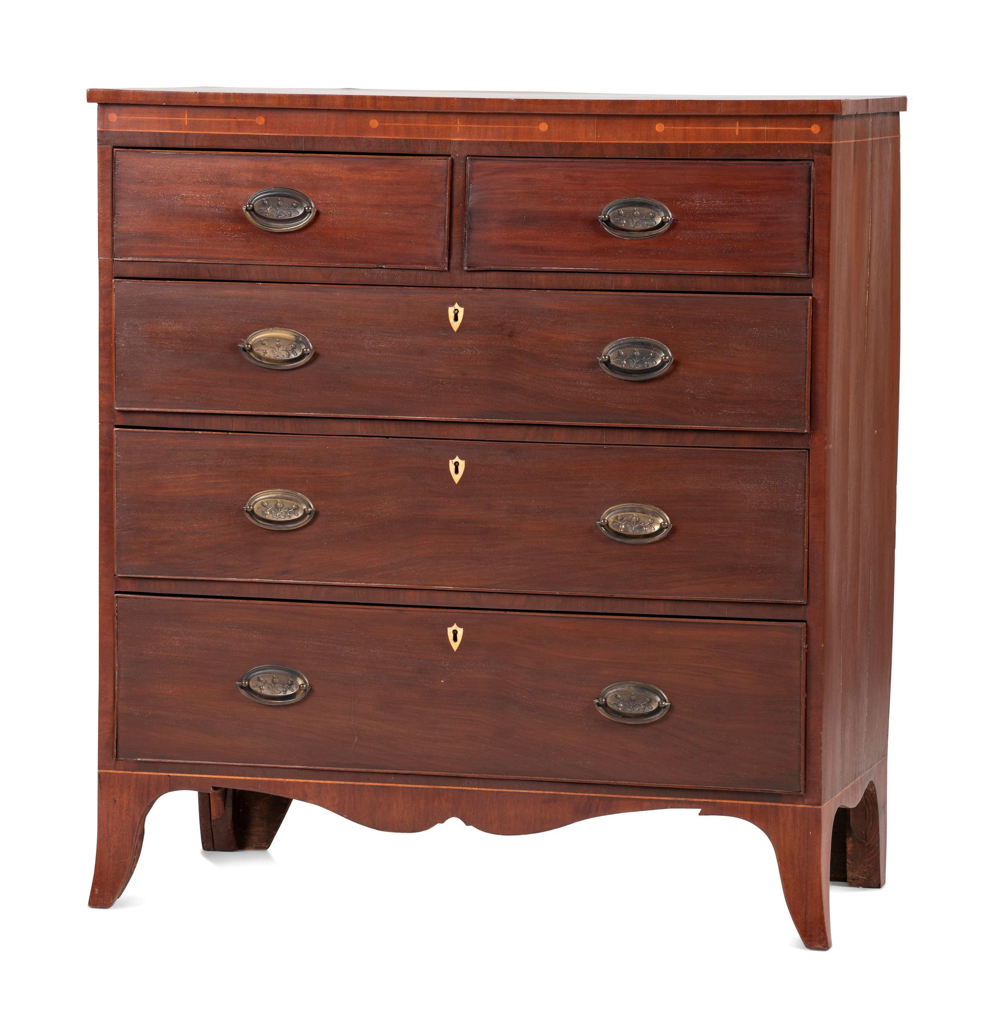 A Federal Inlaid and Veneered Mahogany Chest of Drawers