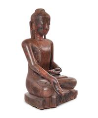 A Burmese Carved Wood Figure of Seated Buddha